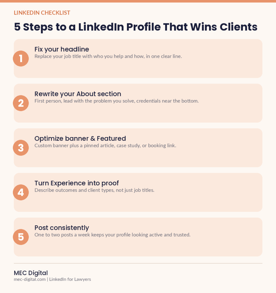 Infographic: 5 steps to optimize a lawyer's LinkedIn profile